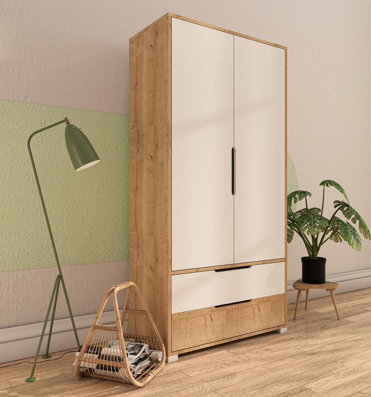 Ντουλάπα Chortata Δρυς Sapphire - Λευκό 90x45x183 εκ. Μελαμίνης