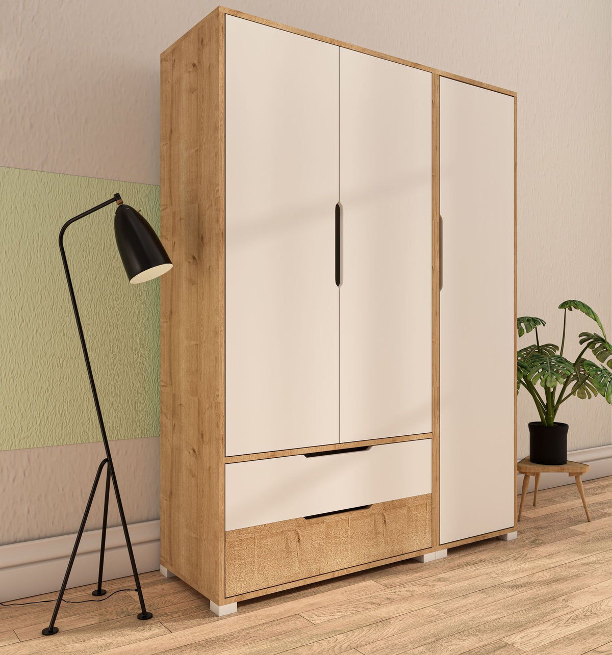 Ντουλάπα Trapezaki Δρυς Sapphire - Λευκό 137x45x183 εκ. Μελαμίνης
