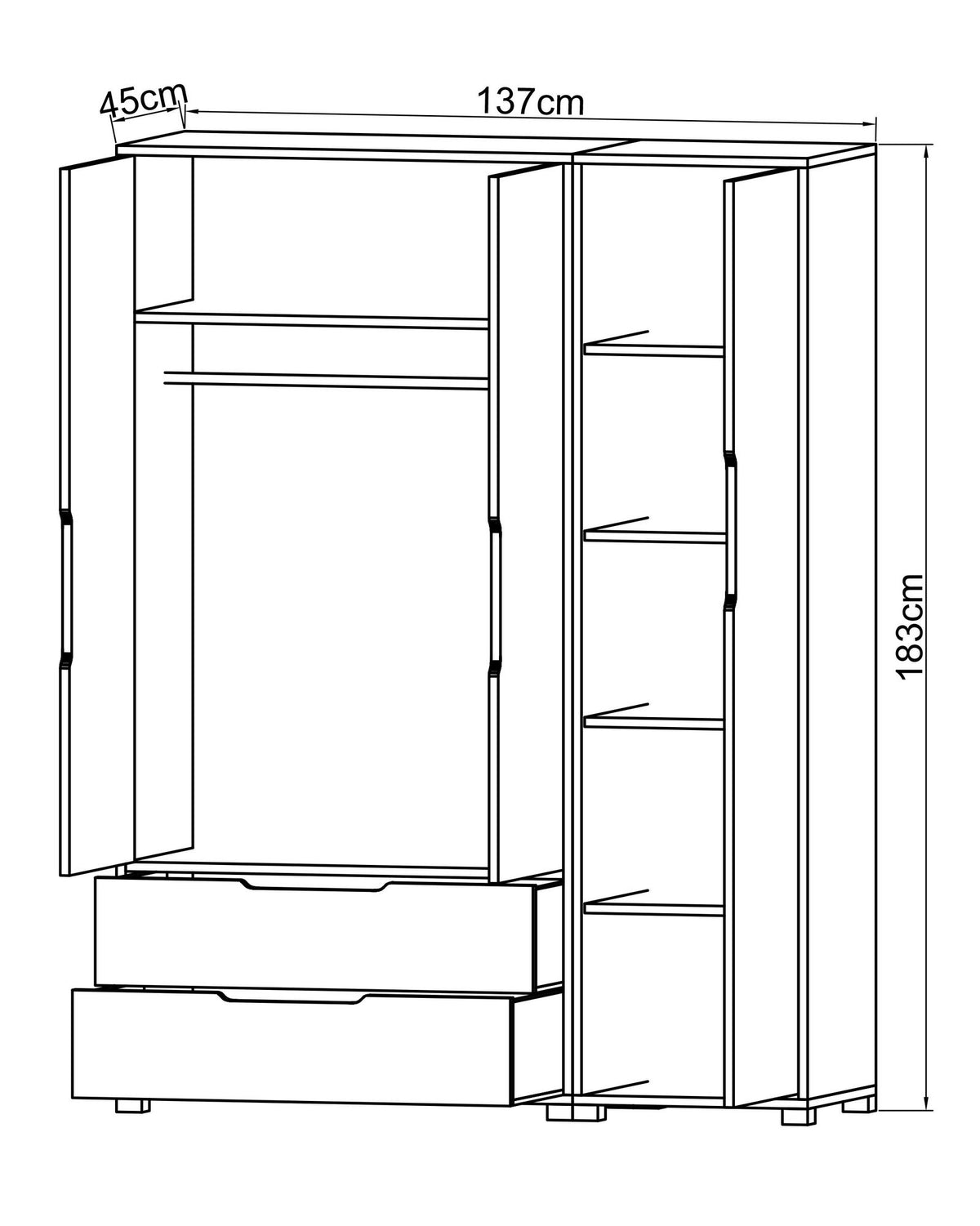 Ντουλάπα Trapezaki Δρυς Sapphire - Λευκό 137x45x183 εκ. Μελαμίνης