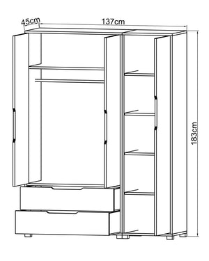 Ντουλάπα Trapezaki Δρυς Sapphire - Λευκό 137x45x183 εκ. Μελαμίνης