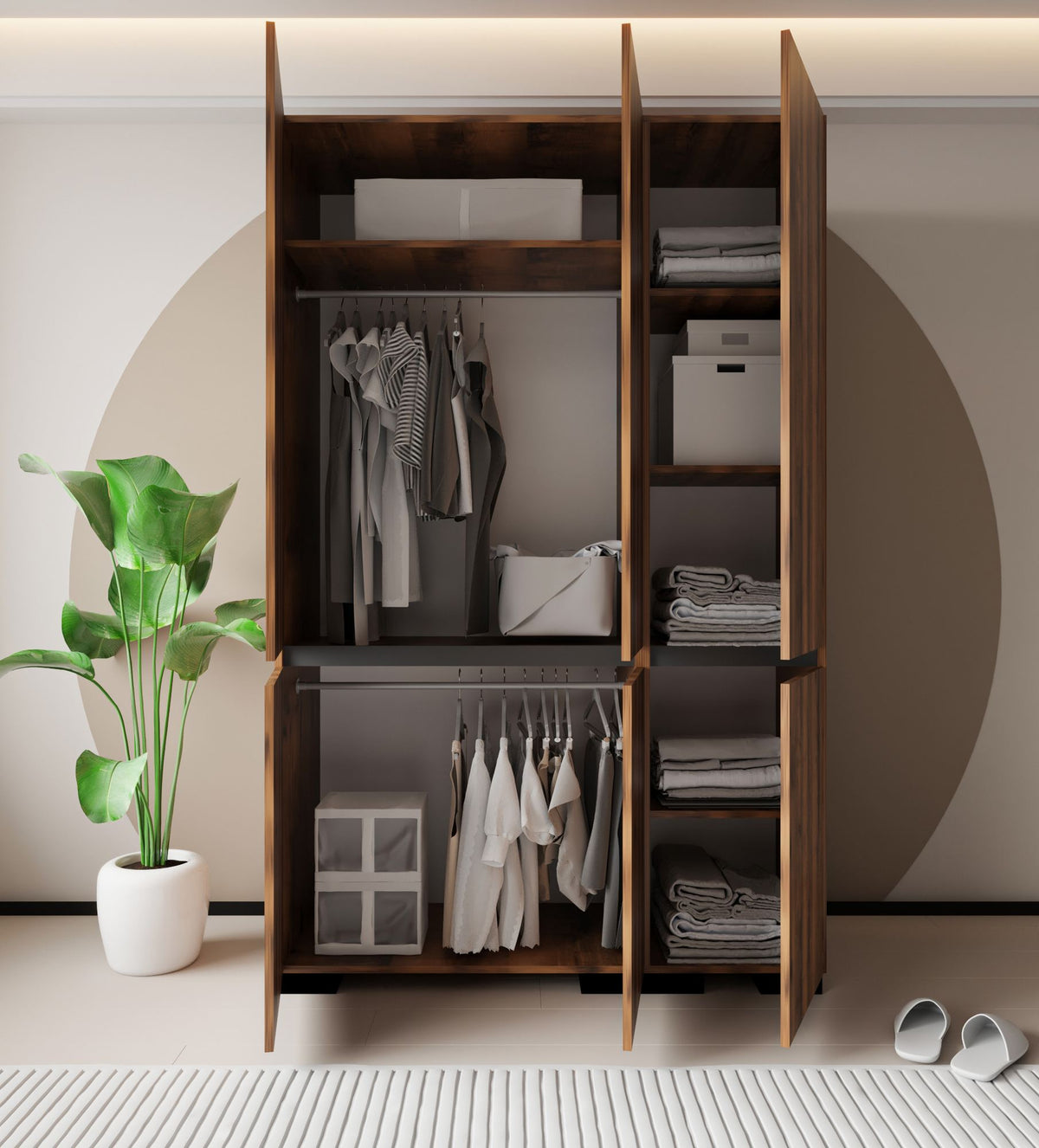 Ντουλάπα Organi Καρυδί - Ανθρακί 135x52x210 εκ. Μελαμίνης Κωδ. 1120