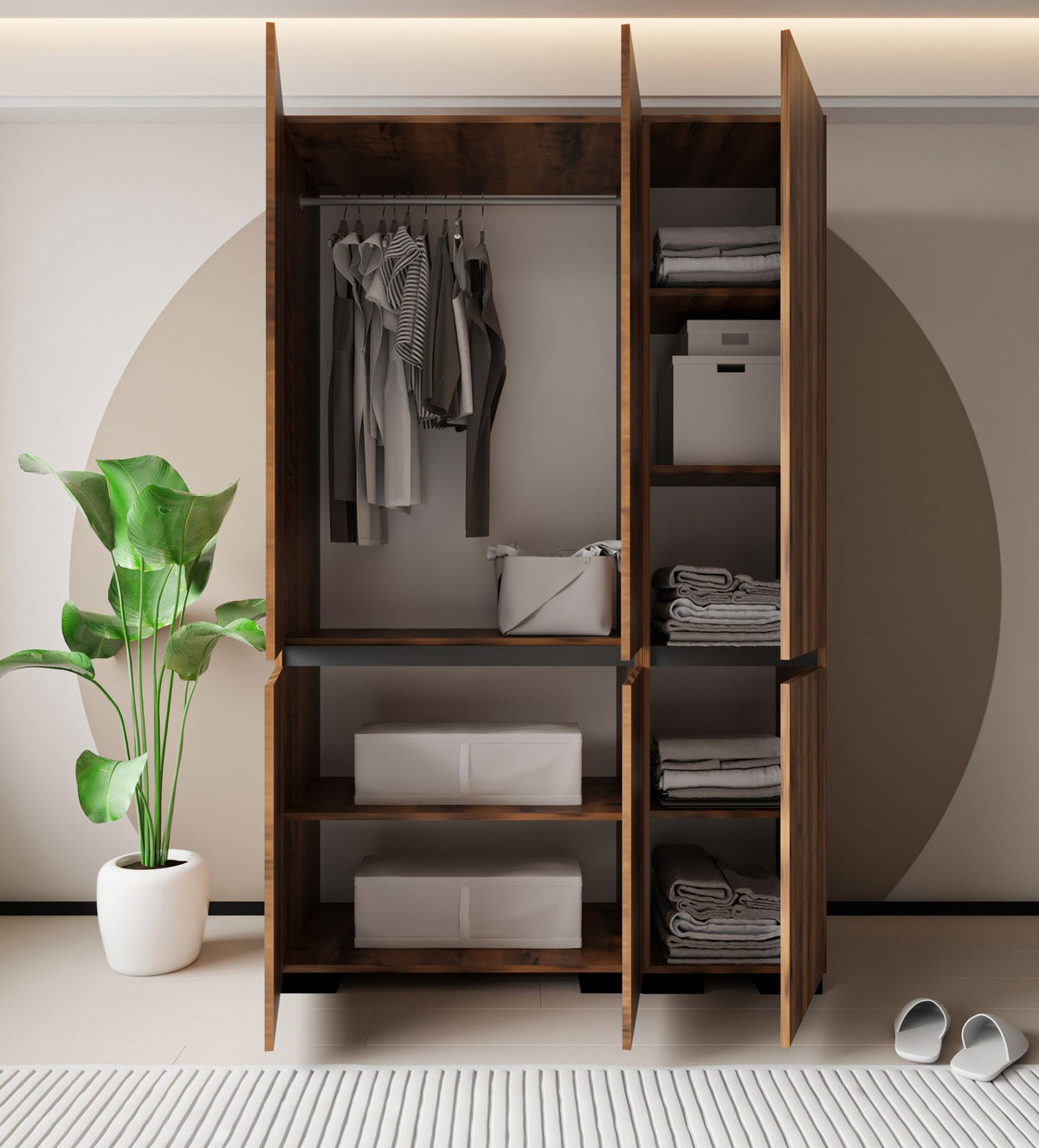 Ντουλάπα Organi Καρυδί - Ανθρακί 135x52x210 εκ. Μελαμίνης V2 - Pakobazaar