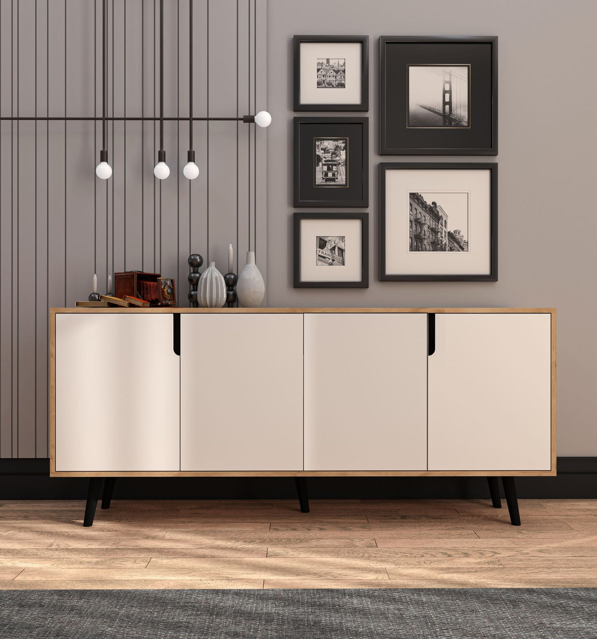 Κονσόλα Agistri Με Ράφια Δρυς Sapphire - Λευκό 180x45x80 εκ. Μελαμίνης
