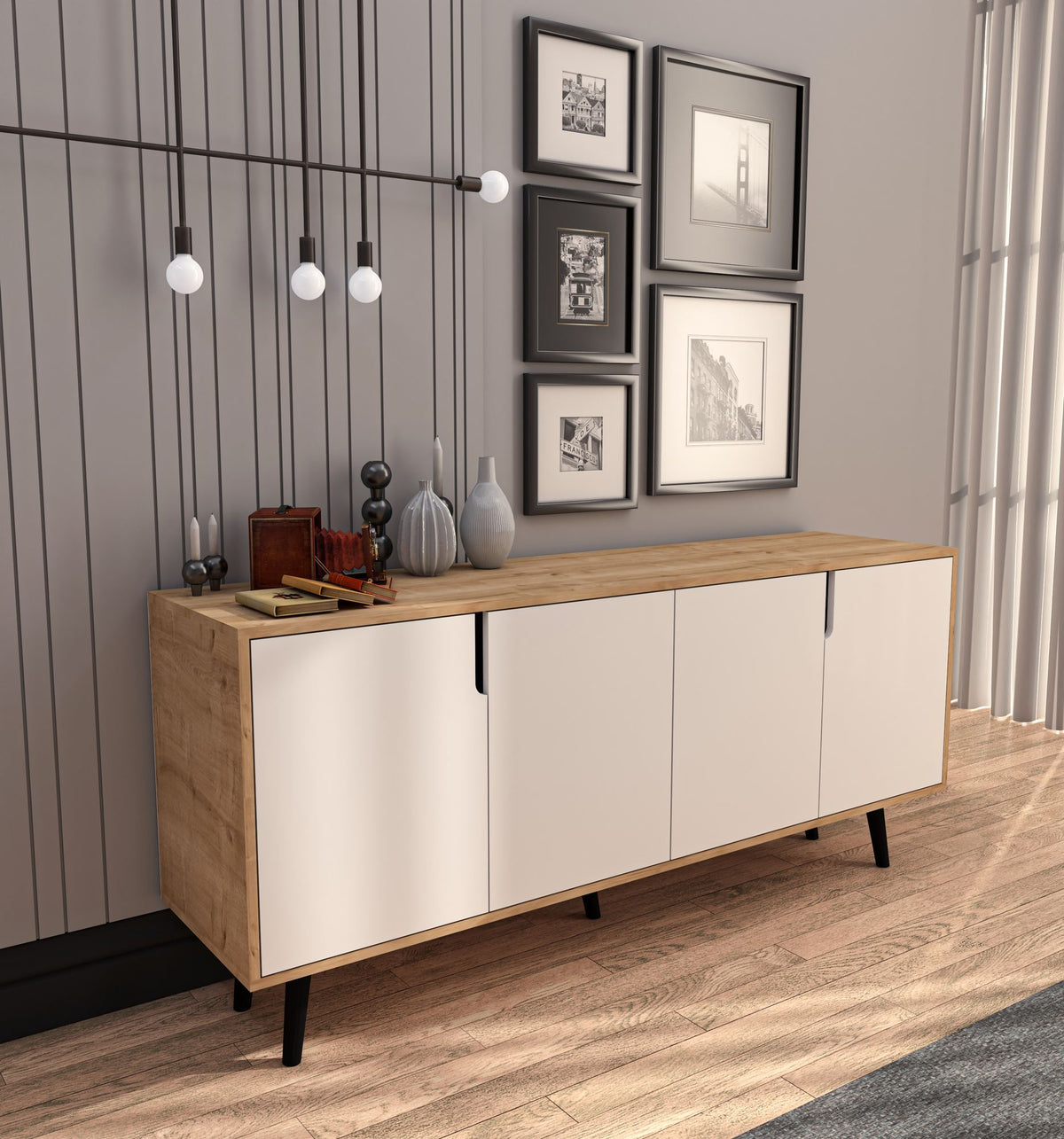 Κονσόλα Agistri Με Ράφια Δρυς Sapphire - Λευκό 180x45x80 εκ. Μελαμίνης