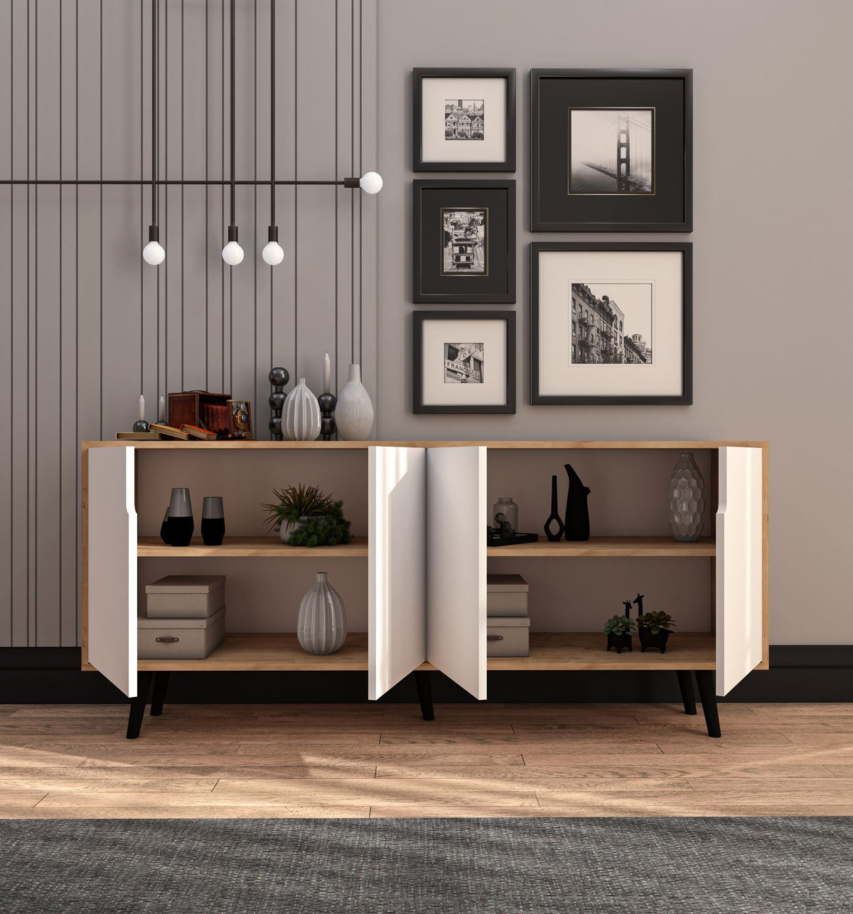 Κονσόλα Agistri Με Ράφια Δρυς Sapphire - Λευκό 180x45x80 εκ. Μελαμίνης