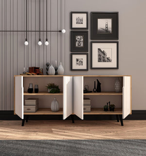 Κονσόλα Agistri Με Ράφια Δρυς Sapphire - Λευκό 180x45x80 εκ. Μελαμίνης