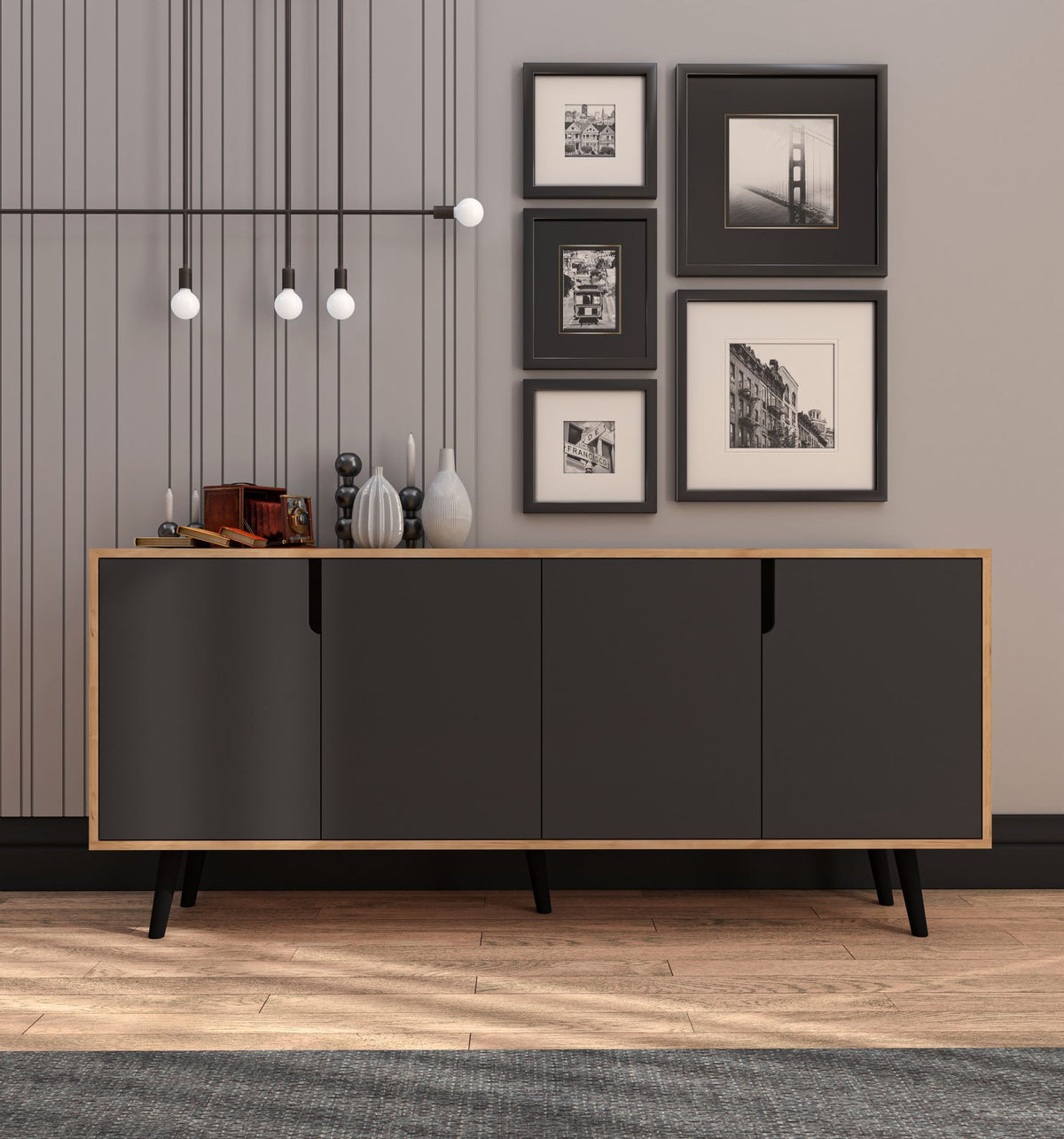 Κονσόλα Agistri Με Ράφια Δρυς Sapphire - Ανθρακί 180x45x80 εκ. Μελαμίνης