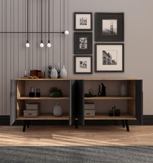 Κονσόλα Agistri Με Ράφια Δρυς Sapphire - Ανθρακί 180x45x80 εκ. Μελαμίνης