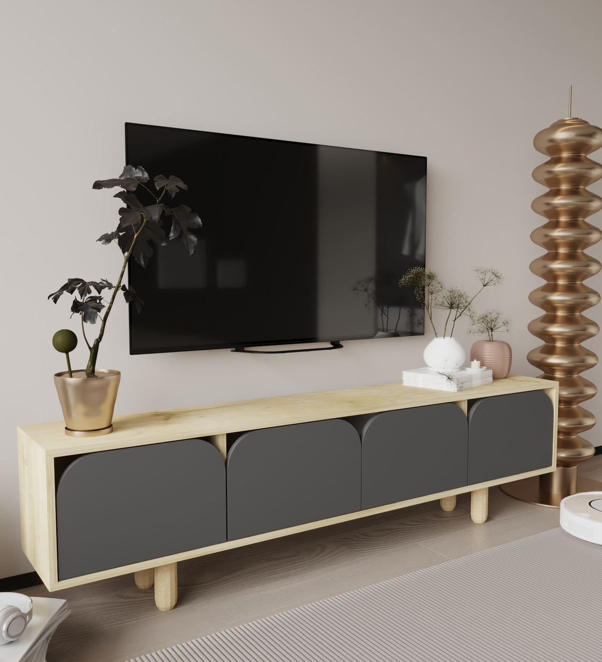 Έπιπλο Τηλεόρασης Kentavros Δρυς Sapphire - Ανθρακί 180x29.8x48 εκ. Μελαμίνης
