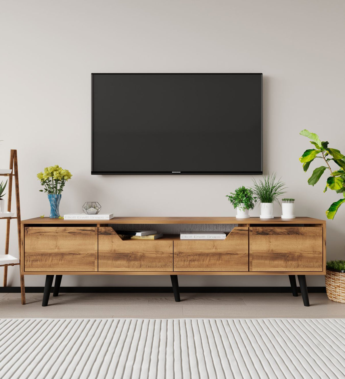 Έπιπλο Τηλεόρασης Komitades Με Ράφια Καρυδί 180x29.8x48 εκ. Μελαμίνης