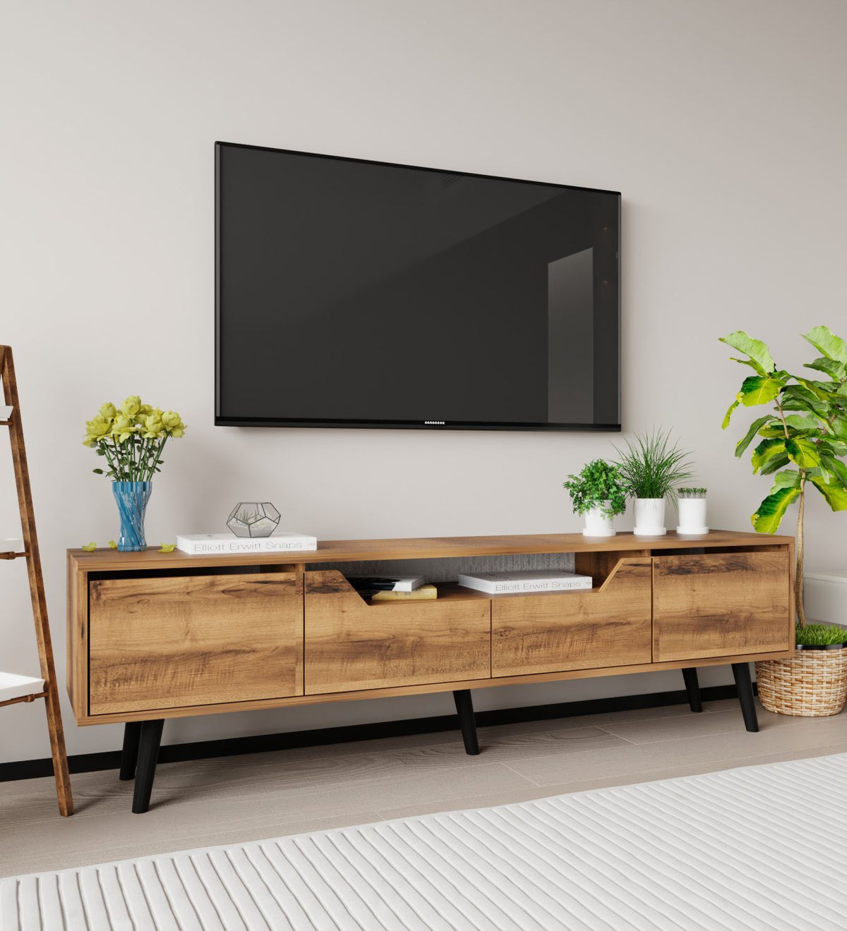 Έπιπλο Τηλεόρασης Komitades Με Ράφια Καρυδί 180x29.8x48 εκ. Μελαμίνης