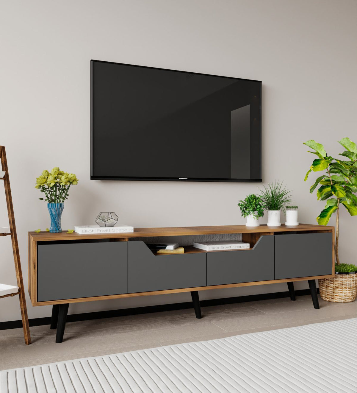Έπιπλο Τηλεόρασης Komitades Καρυδί - Ανθρακί 180x29.8x48 εκ. Μελαμίνης