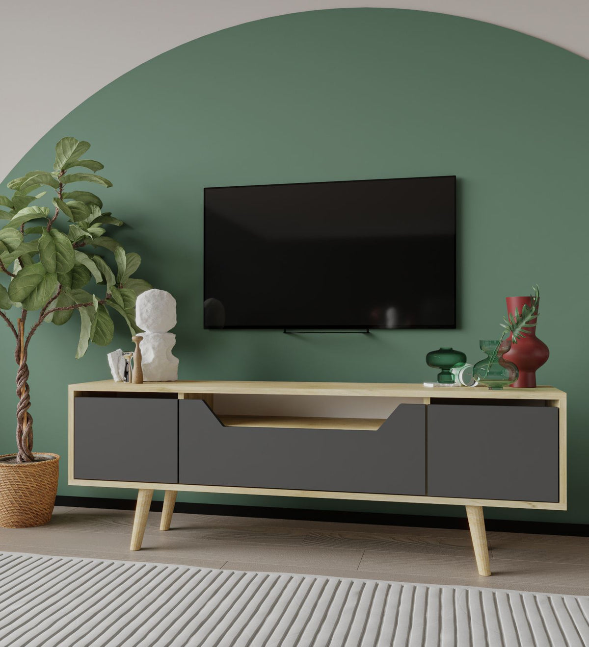 Έπιπλο Τηλεόρασης Komitades Δρυς Sapphire - Ανθρακί 150x29.8x53 εκ. Μελαμίνης