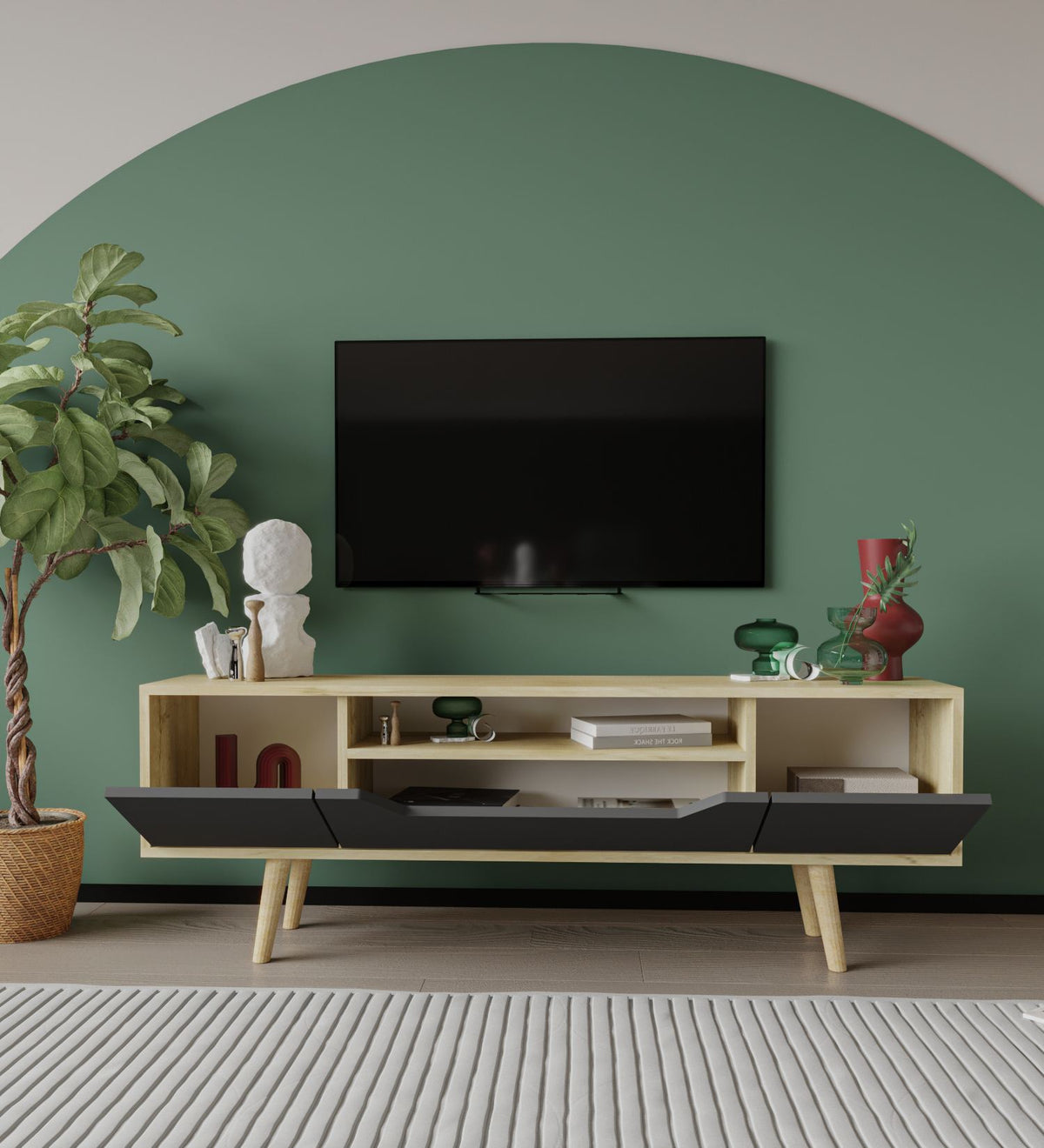 Έπιπλο Τηλεόρασης Komitades Δρυς Sapphire - Ανθρακί 150x29.8x53 εκ. Μελαμίνης