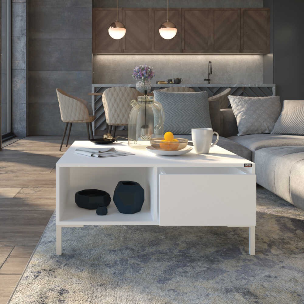 Τραπεζάκι Σαλονιού Makrino Λευκό Diamond 90x90x42 εκ. Μελαμίνης