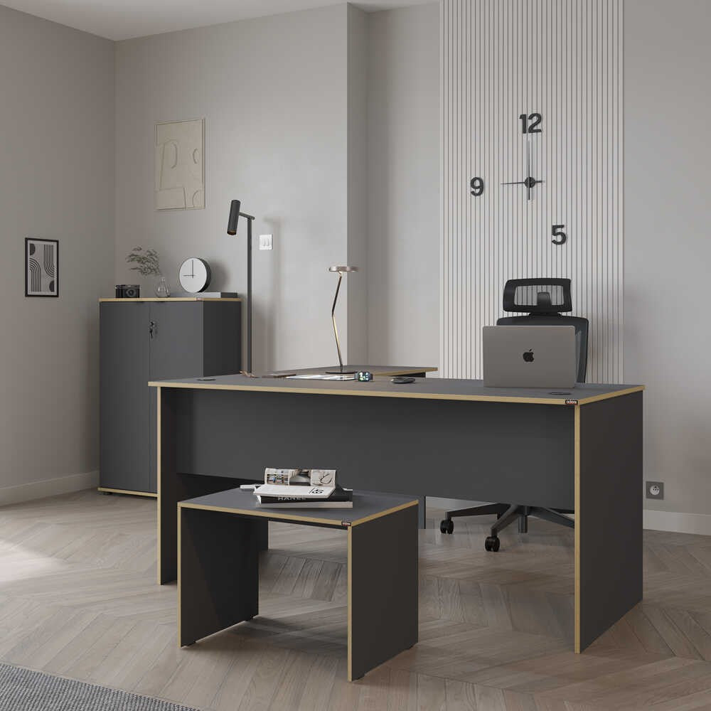 Γραφείο Methana Ανθρακί - Δρυς 160x144x75 εκ. Μελαμίνης