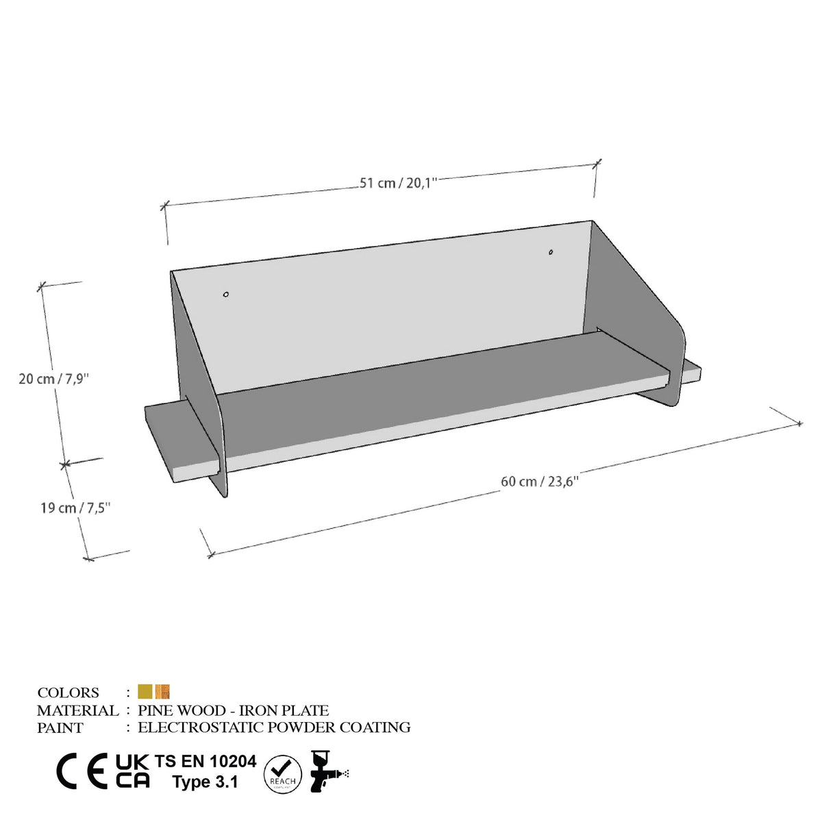 Ράφι Τοίχου Lempa Χρυσό 60x19x20 εκ.