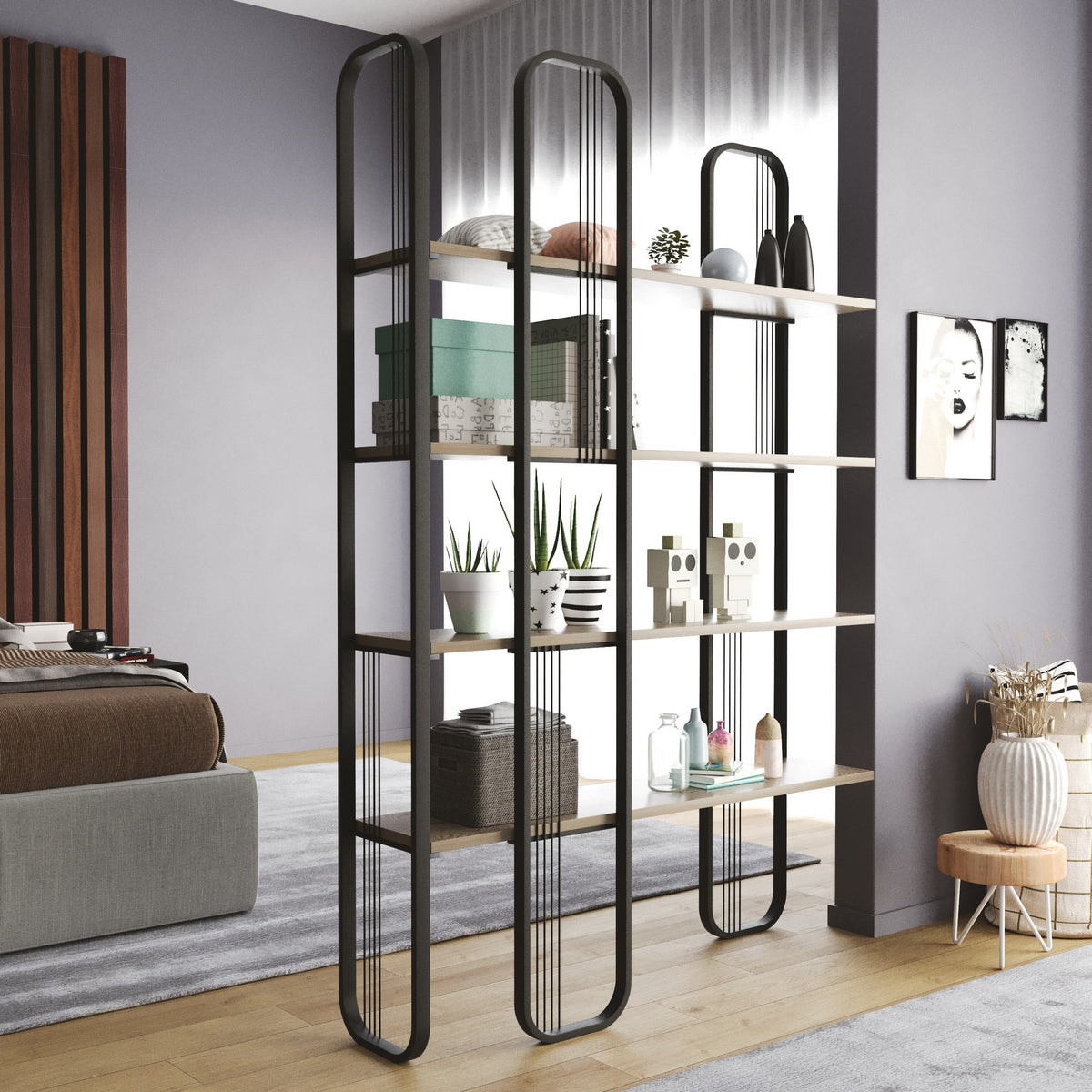 Βιβλιοθήκη Spathi Μαύρο 124x26x182 εκ. Μελαμίνης