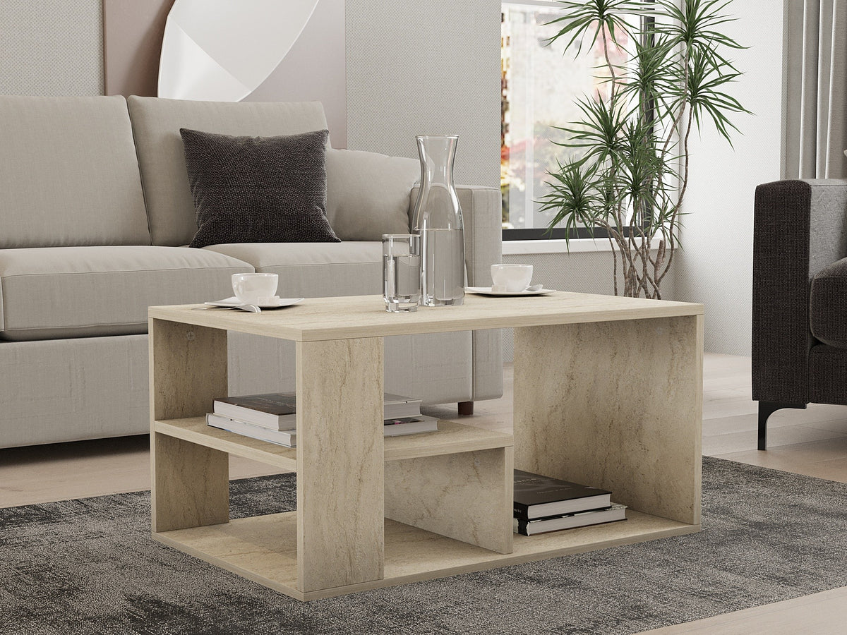 Τραπεζάκι Σαλονιού Peplos Travertine 80x40x50 εκ. Μελαμίνης