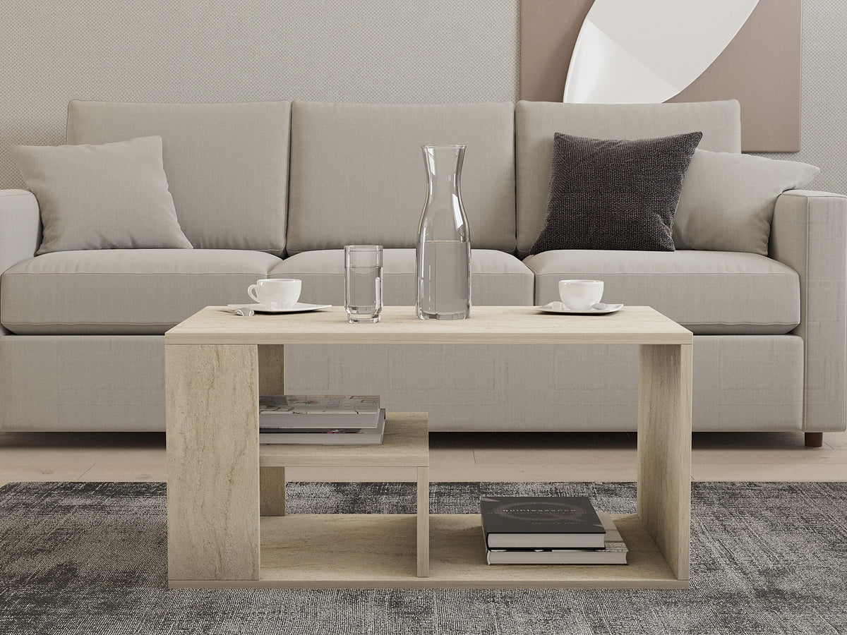 Τραπεζάκι Σαλονιού Peplos Travertine 80x40x50 εκ. Μελαμίνης