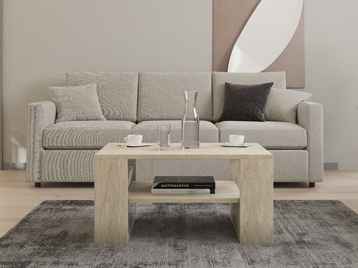 Τραπεζάκι Σαλονιού Skopos Travertine 80x50x40 εκ. Μελαμίνης