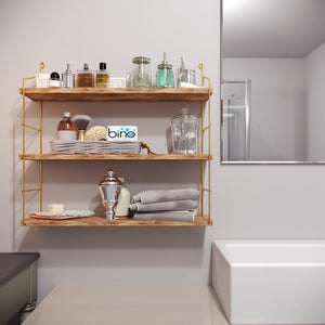 Ράφι Τοίχου Alatsata Χρυσό - Καφέ 60x16x62 εκ. Μασίφ Ξύλου