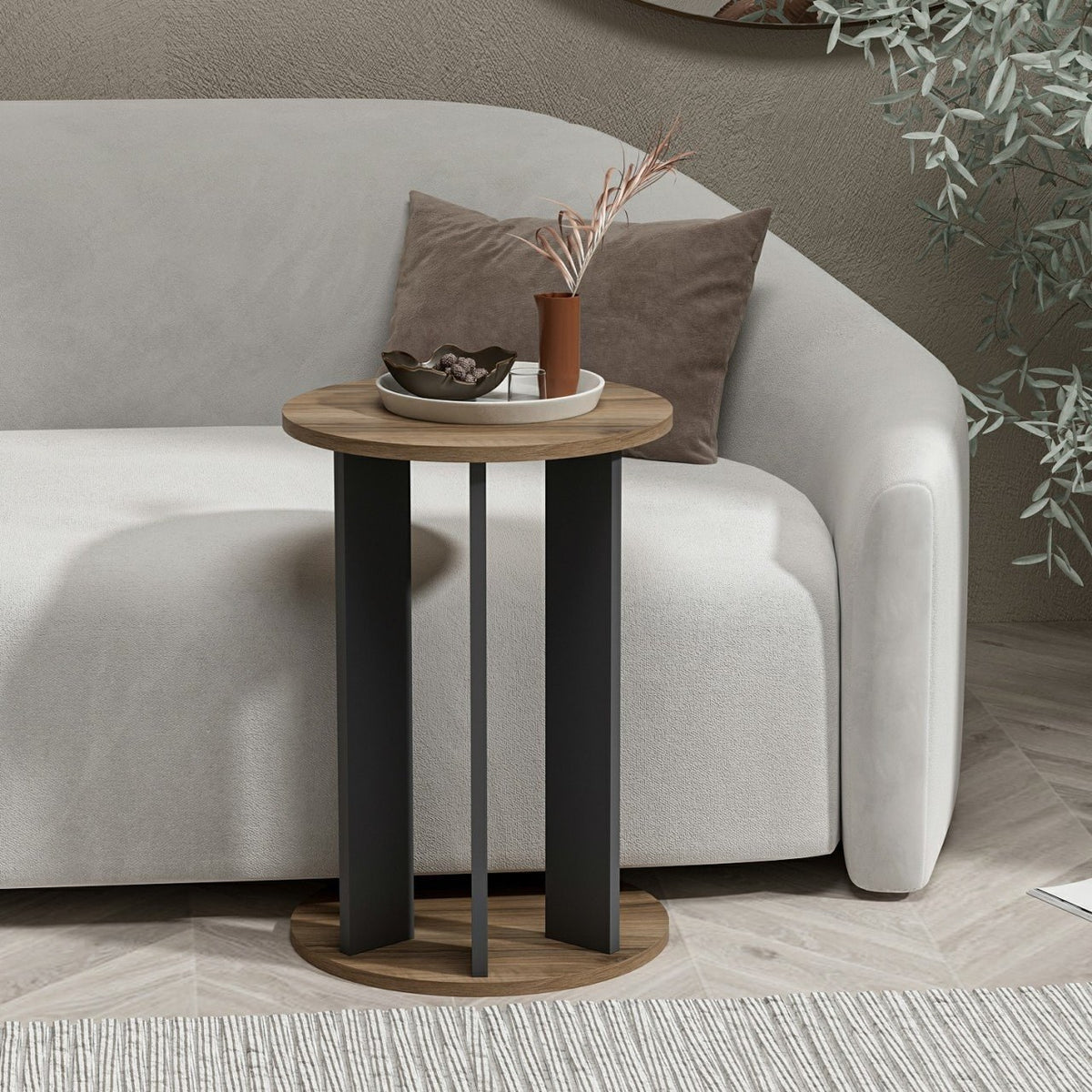 Βοηθητικό Τραπεζάκι Epanomi Καρυδί - Ανθρακί 34x34x64 εκ. Μελαμίνης