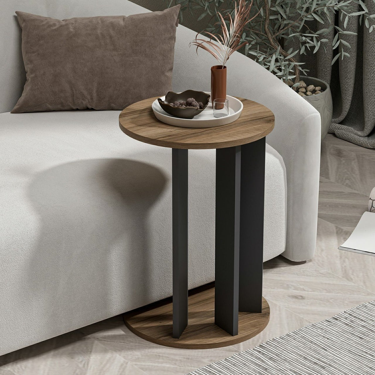 Βοηθητικό Τραπεζάκι Epanomi Καρυδί - Ανθρακί 34x34x64 εκ. Μελαμίνης
