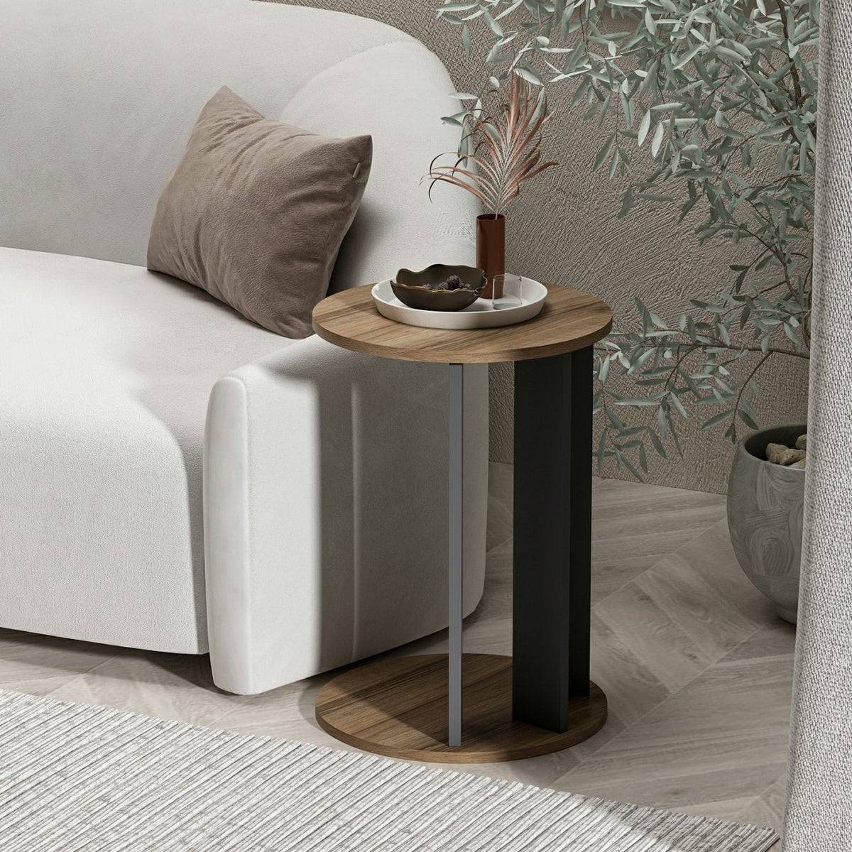 Βοηθητικό Τραπεζάκι Epanomi Καρυδί - Ανθρακί 34x34x64 εκ. Μελαμίνης