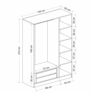 Ντουλάπα Ithaki Ανθρακί - Μαύρο 135x52x210 εκ. Μελαμίνης