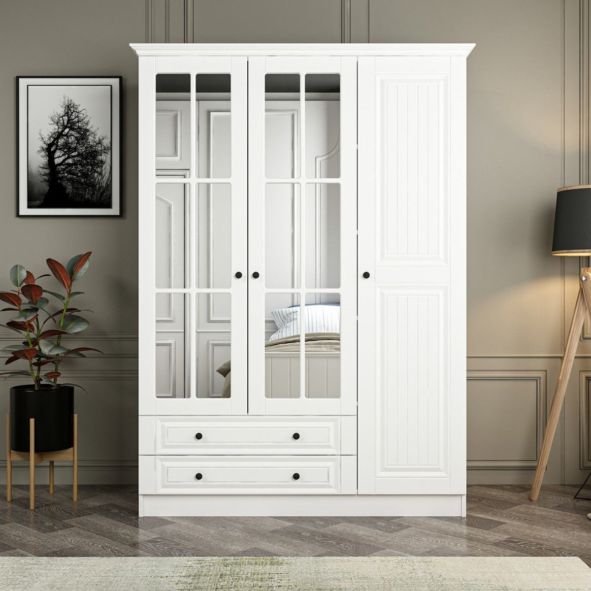 Ντουλάπα Ithaki Λευκό 135x52x210 εκ. Μελαμίνης Κωδ. 2406 - Pakobazaar