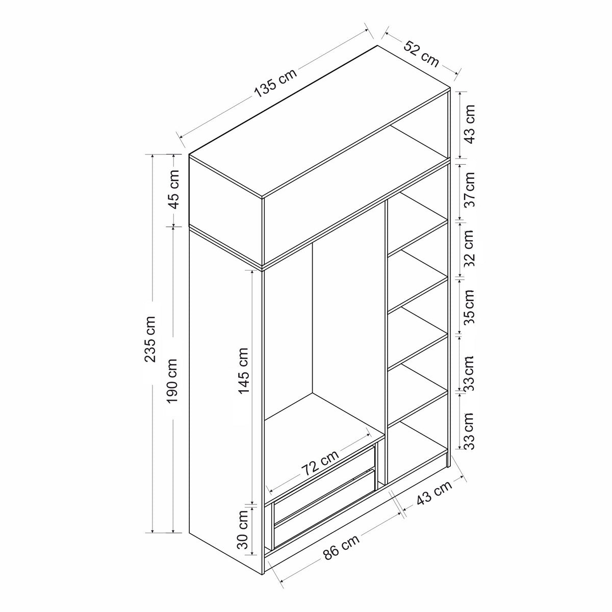 Ντουλάπα Nisou Χρυσό 135x52x235 εκ. Μελαμίνης - Pakobazaar