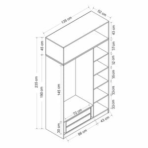 Ντουλάπα Nisou Χρυσό 135x52x235 εκ. Μελαμίνης - Pakobazaar