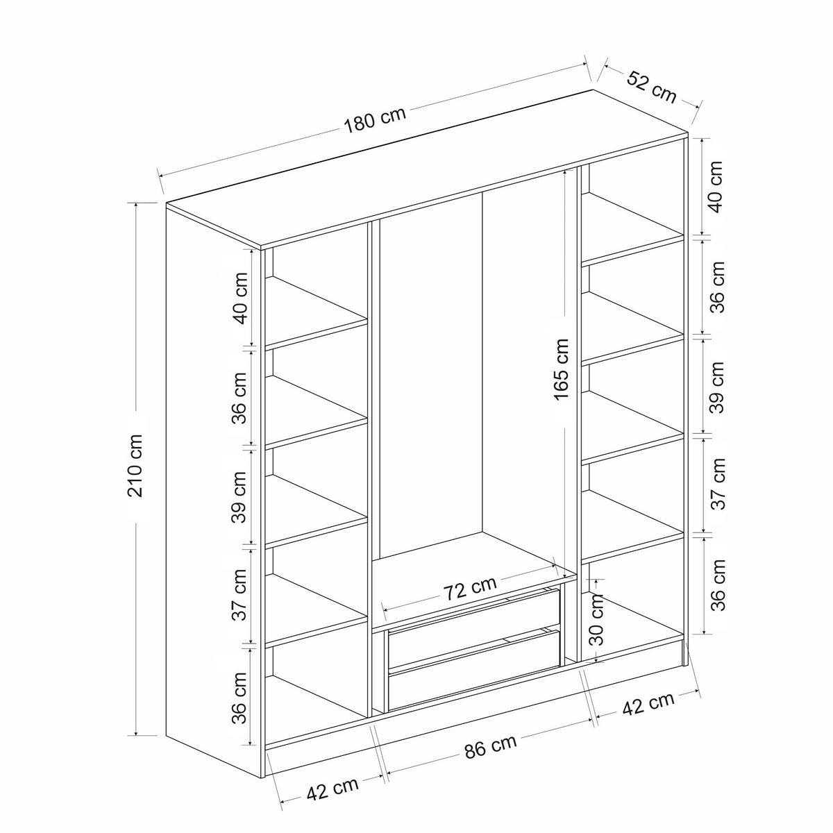 Ντουλάπα Ithaki Ανθρακί - Μαύρο 180x52x210 εκ. Μελαμίνης