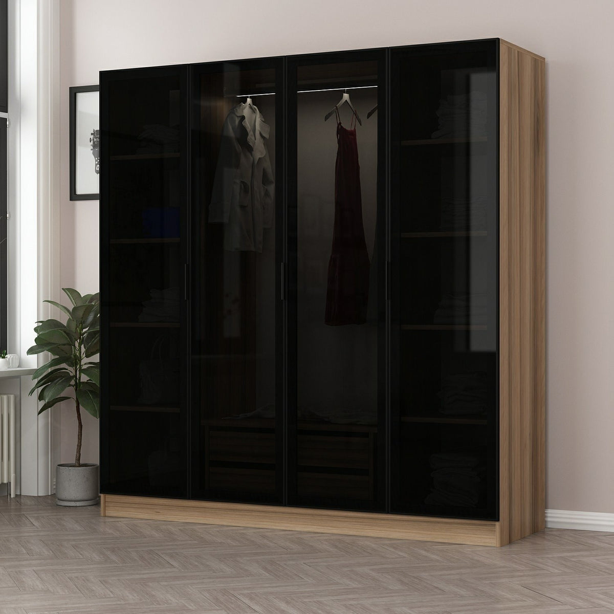 Ντουλάπα Ithaki Δρυς Golden - Σκούρο Γκρι 180x52x210 εκ. Μελαμίνης