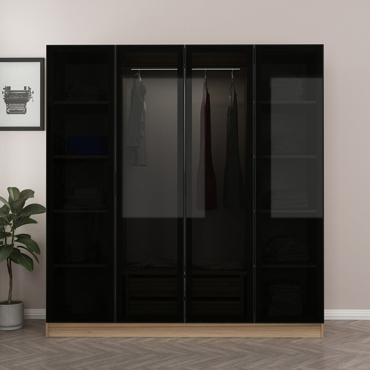 Ντουλάπα Ithaki Δρυς Golden - Σκούρο Γκρι 180x52x210 εκ. Μελαμίνης