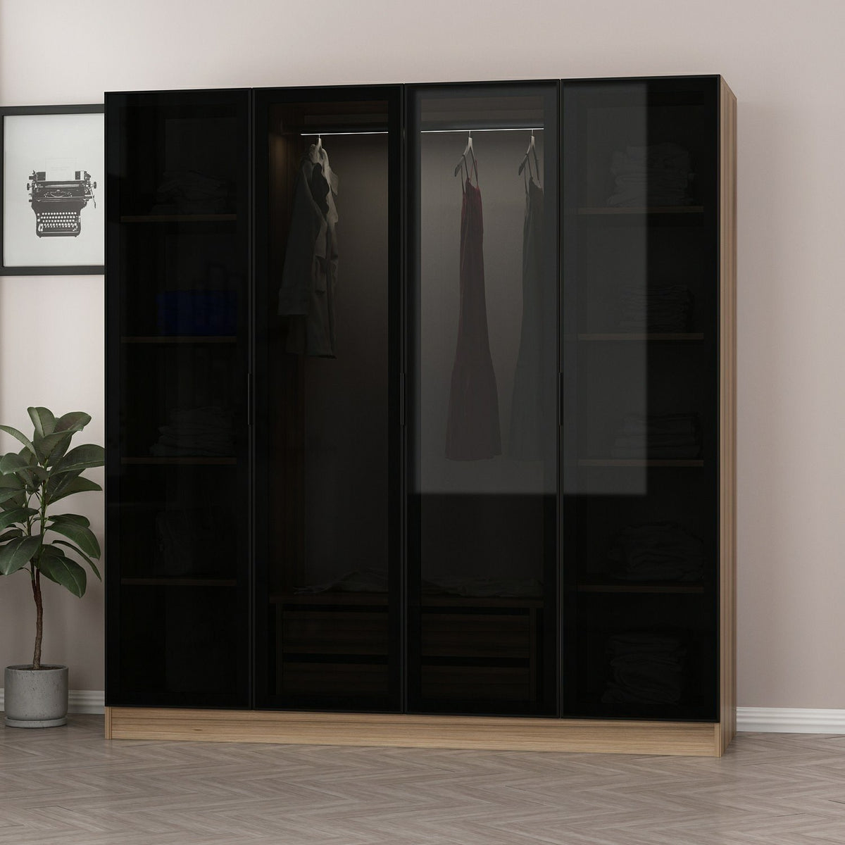 Ντουλάπα Ithaki Δρυς Golden - Σκούρο Γκρι 180x52x210 εκ. Μελαμίνης