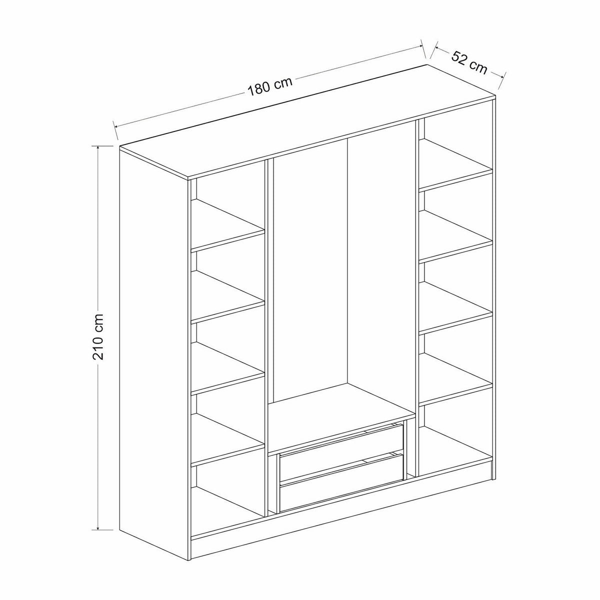 Ντουλάπα Ithaki Ανθρακί - Σκούρο Γκρι 180x52x210 εκ. Μελαμίνης