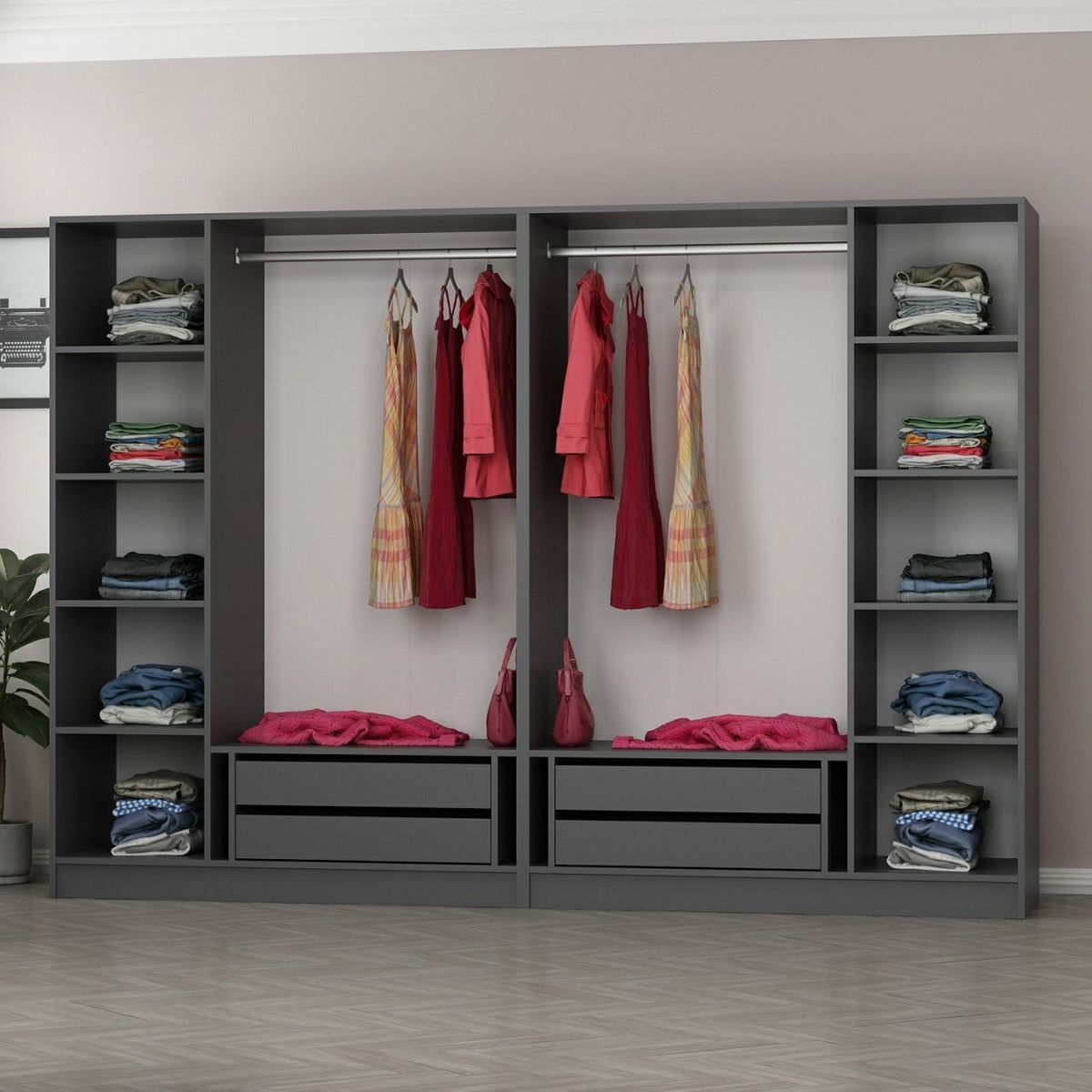 Ντουλάπα Ithaki Ανθρακί 270x52x190 εκ. Μελαμίνης