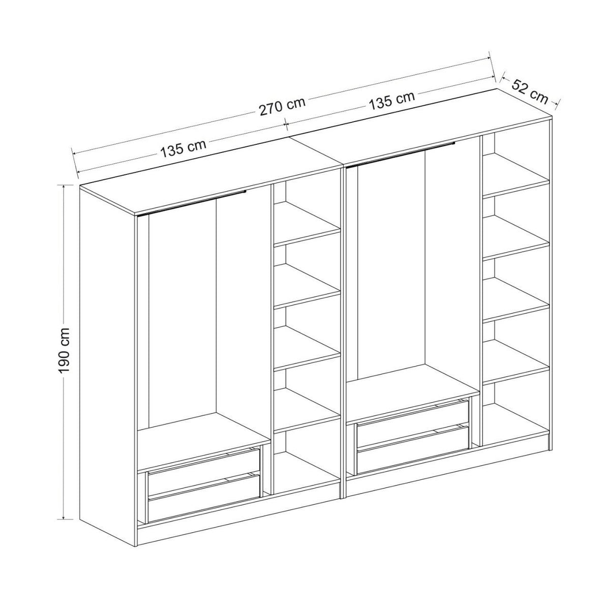 Ντουλάπα Ithaki Ανθρακί 270x52x190 εκ. Μελαμίνης