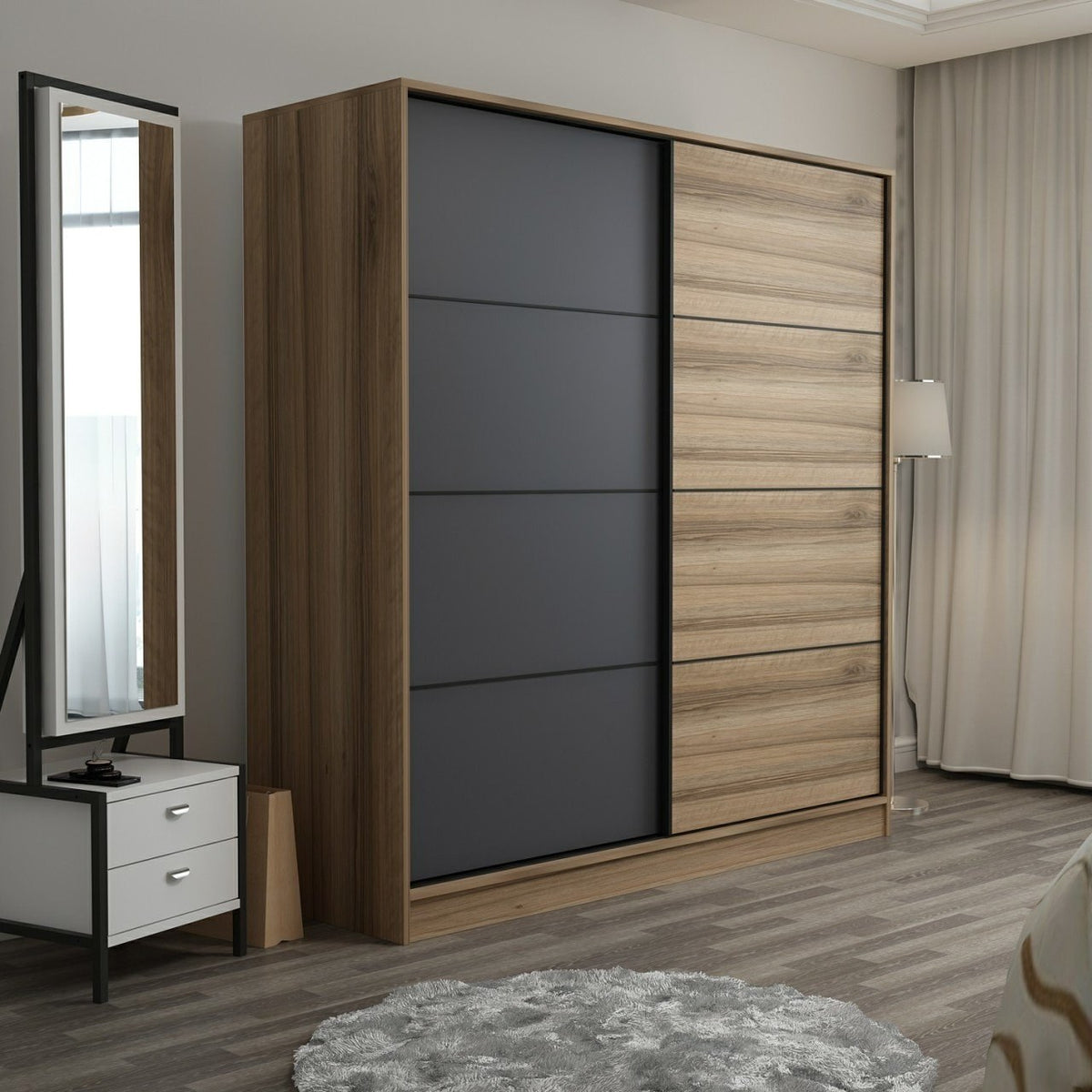 Ντουλάπα Ithaki Χρυσό - Ανθρακί 180x60x190 εκ. Μελαμίνης