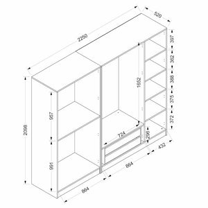 Ντουλάπα Ithaki Ανθρακί - Σκούρο Γκρι 225x52x210 εκ. Μελαμίνης