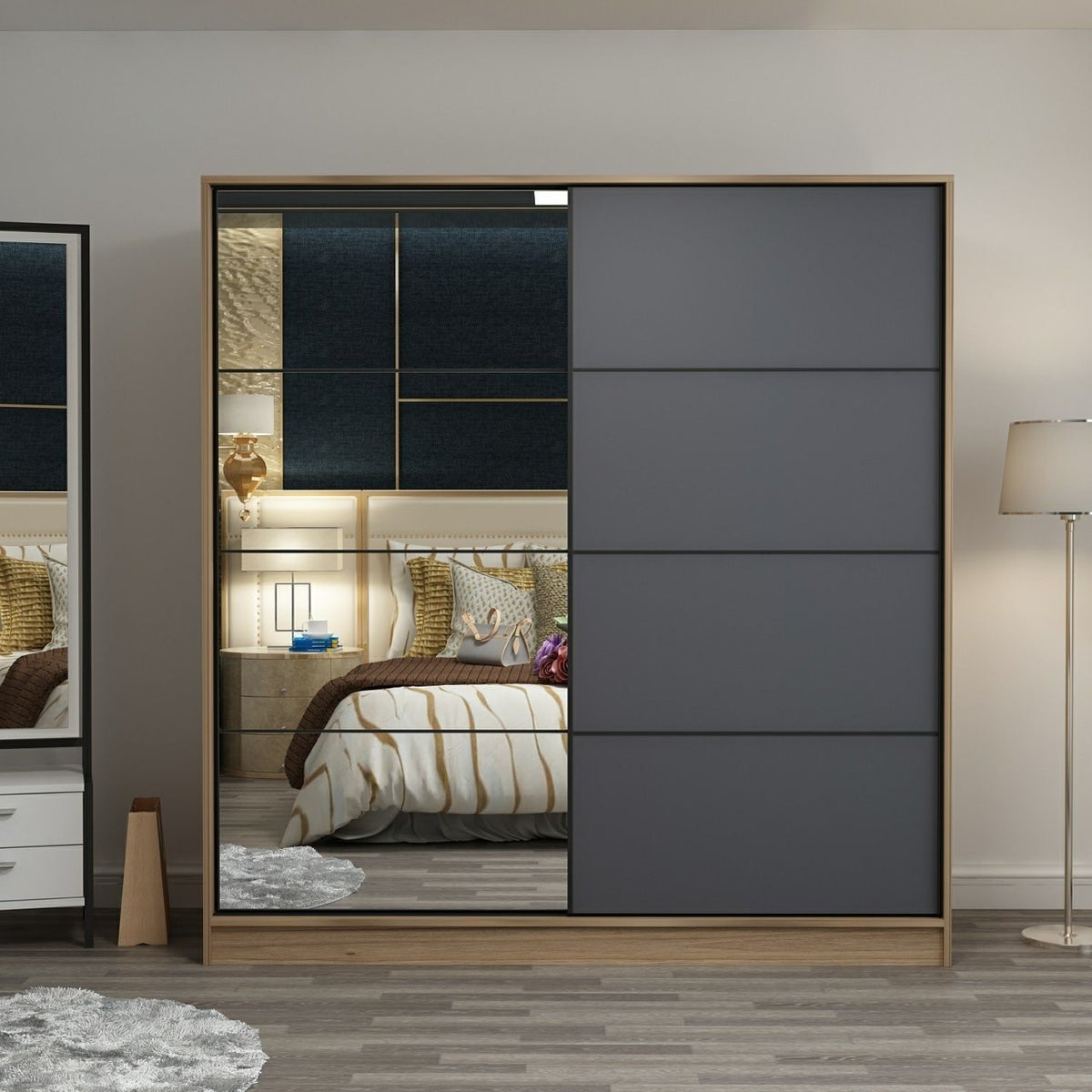 Ντουλάπα Ithaki Χρυσό - Ανθρακί 180x60x210 εκ. Μελαμίνης Κωδ. 3979 - Pakobazaar