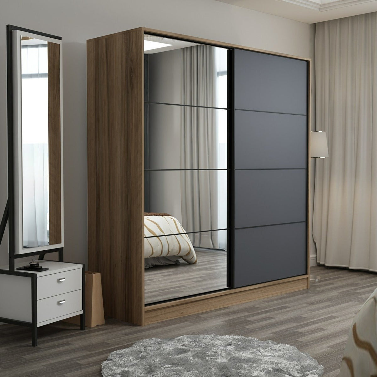 Ντουλάπα Ithaki Χρυσό - Ανθρακί 180x60x210 εκ. Μελαμίνης Κωδ. 3979 - Pakobazaar