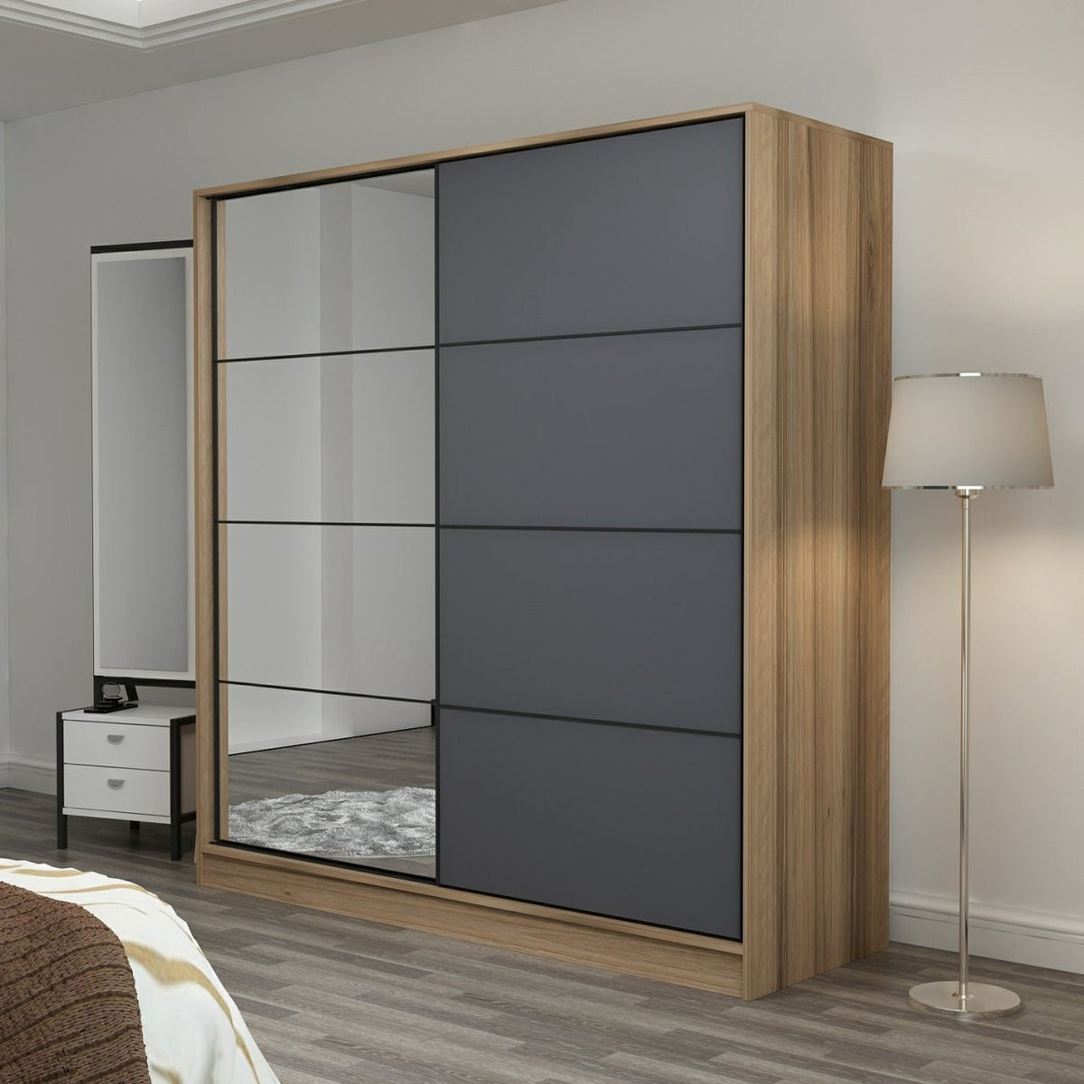 Ντουλάπα Ithaki Χρυσό - Ανθρακί 180x60x210 εκ. Μελαμίνης Κωδ. 3979 - Pakobazaar