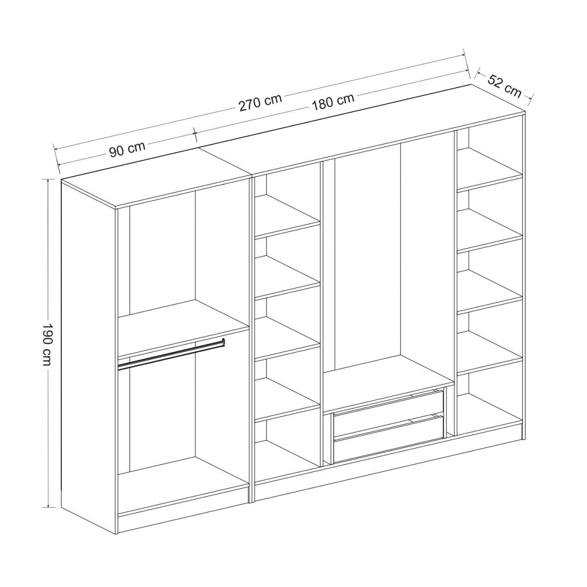 Ντουλάπα Ithaki Λευκό 270x52x210 εκ. Μελαμίνης Κωδ. 3806