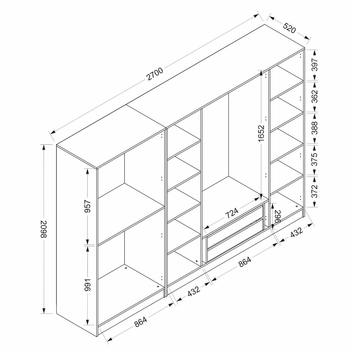 Ντουλάπα Ithaki Ανθρακί - Μαύρο 270x52x210 εκ. Μελαμίνης Κωδ. 6092