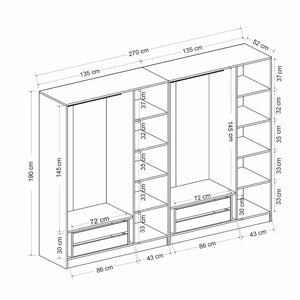 Ντουλάπα Ithaki Λευκό - Μαύρο 270x52x190 εκ. Μελαμίνης
