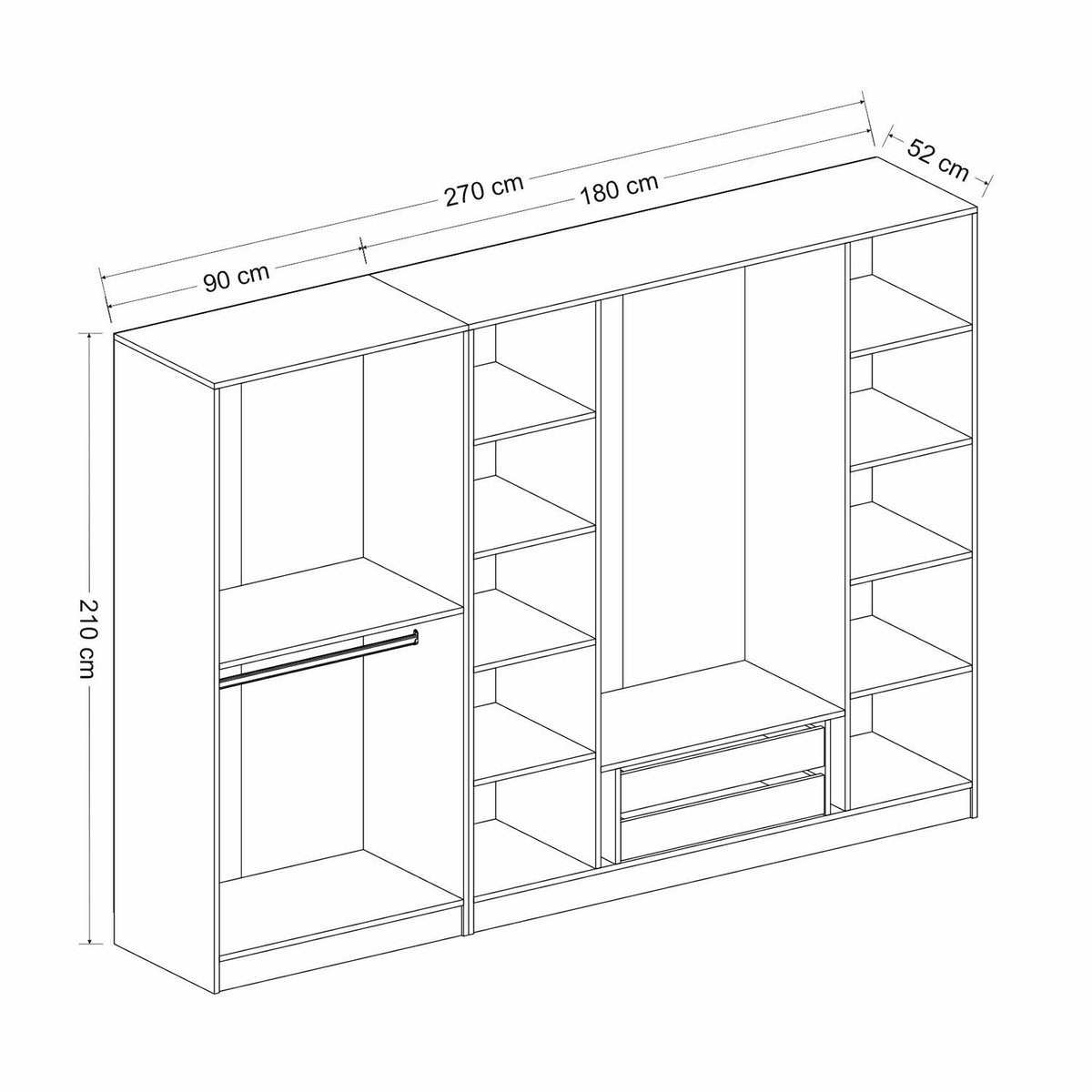 Ντουλάπα Ithaki Ανθρακί 270x52x210 εκ. Μελαμίνης Κωδ. 2758 - Pakobazaar