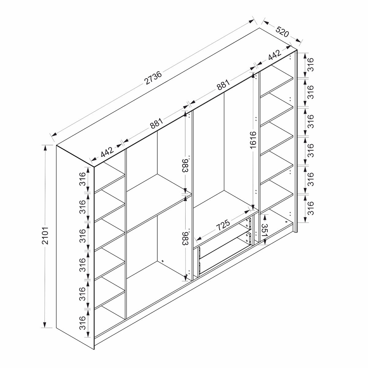 Ντουλάπα Aoos Λευκό - Σκούρο Γκρι 274x52x210 εκ. Μελαμίνης